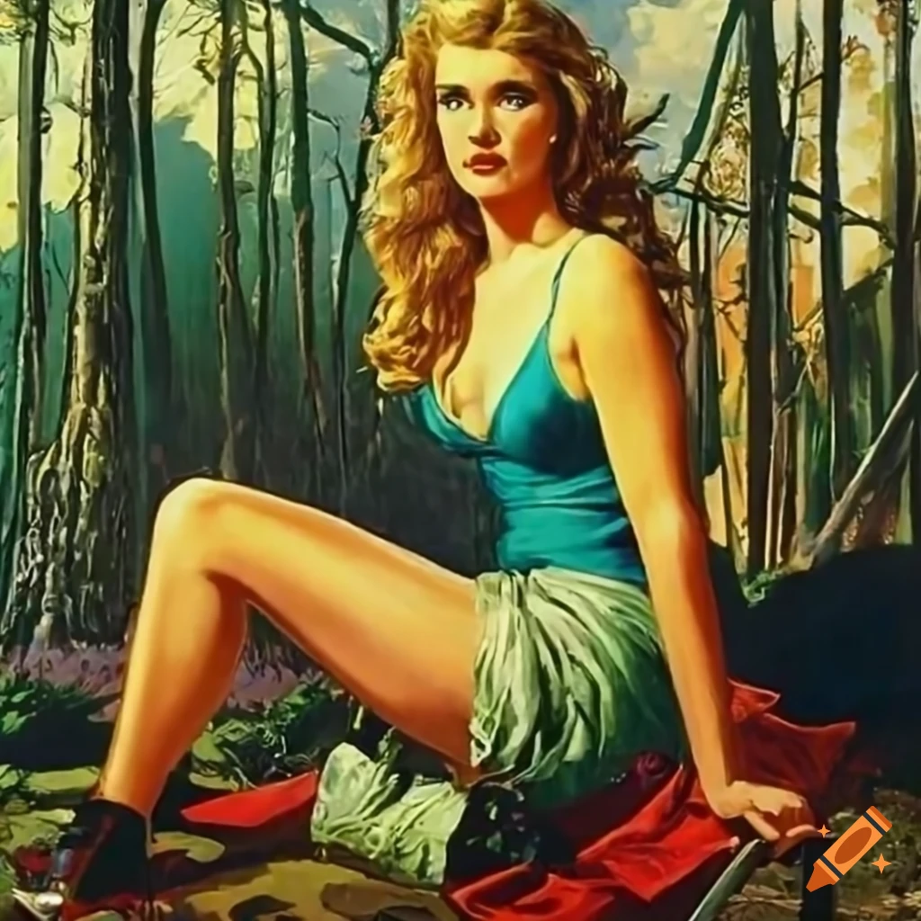 illustration of a girl with blonde hair holding a sword in a forest