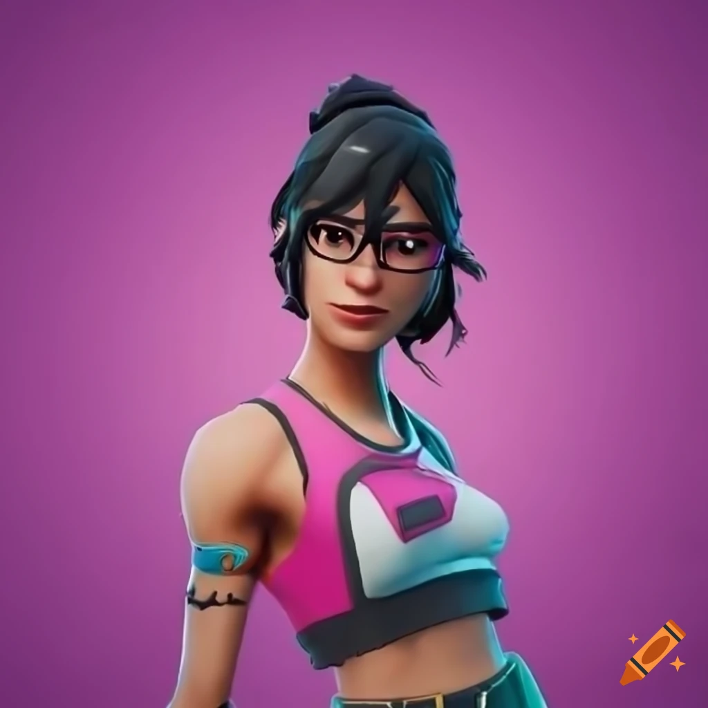 Female fortnite character with black hair and pink outfit