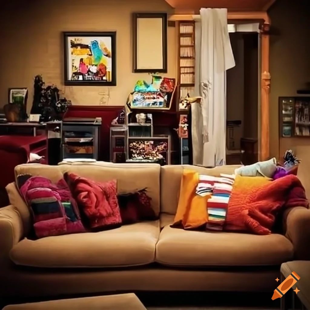 Messy living room like Big Bang Theory without people on Craiyon