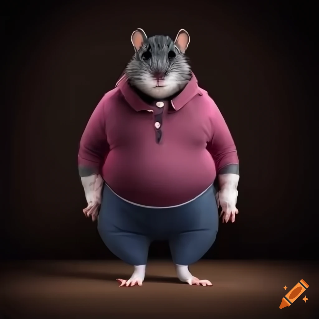 art of a fat male rat dressed in a polo shirt and jeans