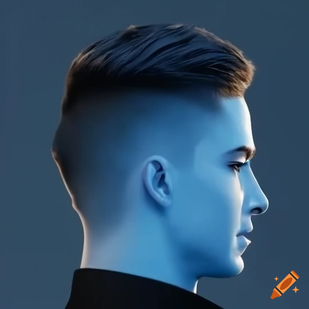 close-up of a detailed men's disconnected undercut hairstyle
