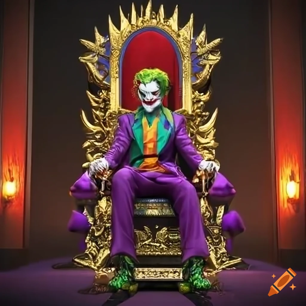 Joker as a regal king sitting on a throne on Craiyon