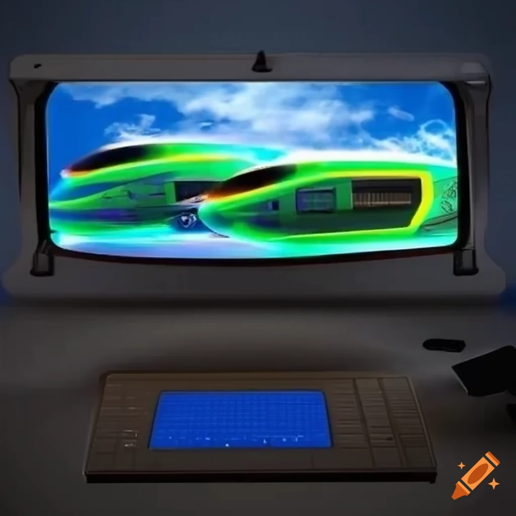 3d Art Of High speed Train Emerging From A Computer Screen 3d-art-of-high-speed-train-emerging-from-a-computer-screen