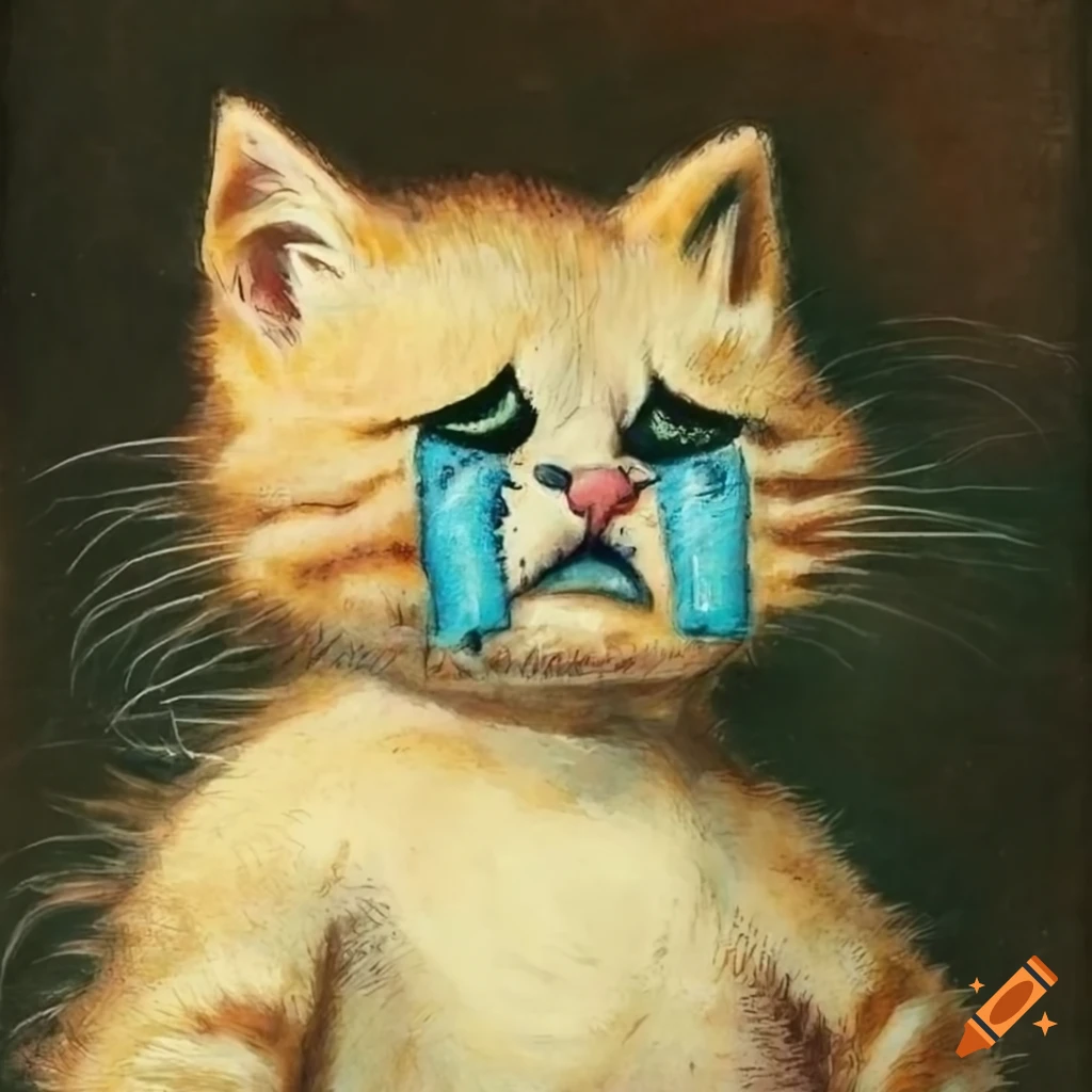 drawing of a crying kitten by Louis William Wain