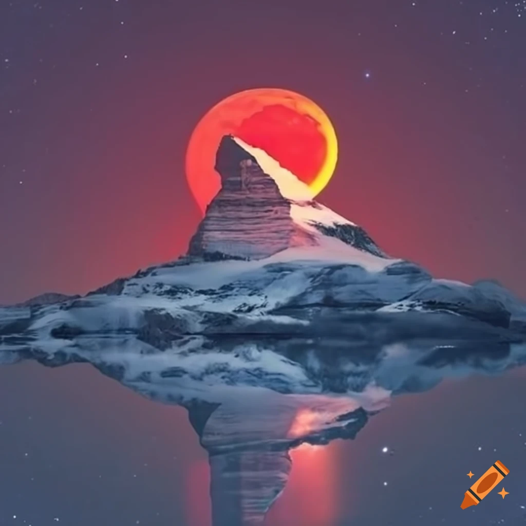 red moon and stars over Matterhorn mountain