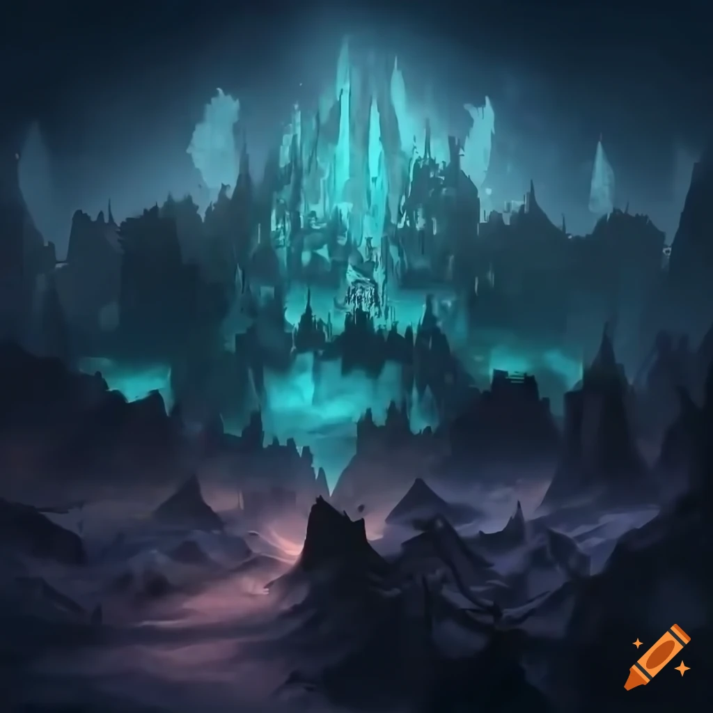 Digital artwork of icecrown citadel in world of warcraft