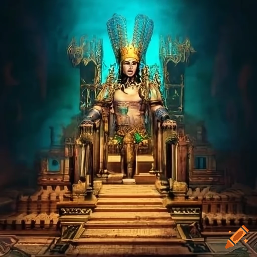 image of an empty throne with pathways to ancient civilizations