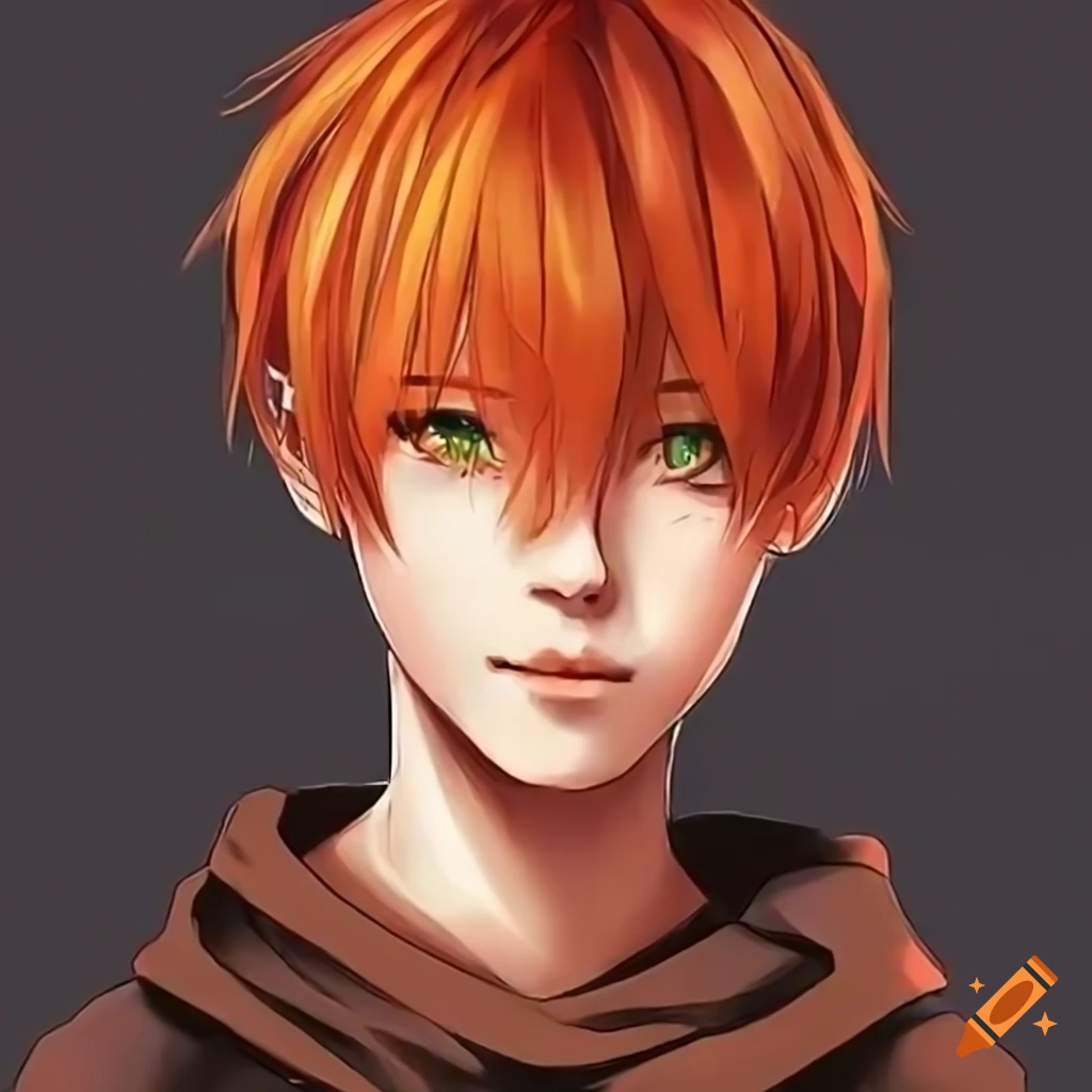 Anime-style artwork of a 16-year-old boy with orange hair