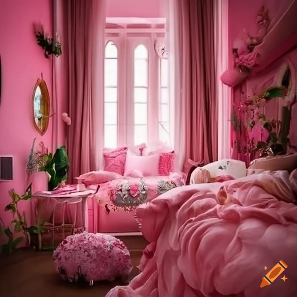 Luxury pink bedroom with floral accents