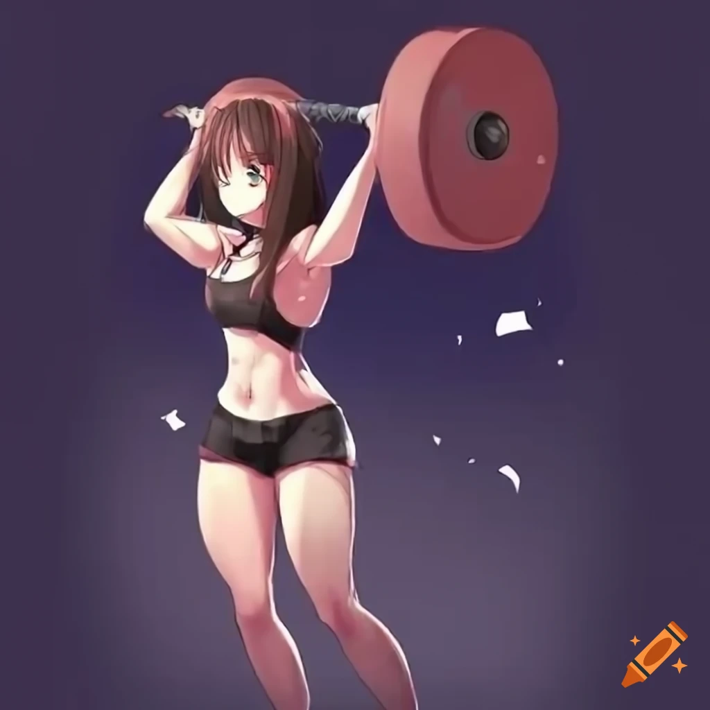 High quality Anime style muscular devil lifting weights in hell