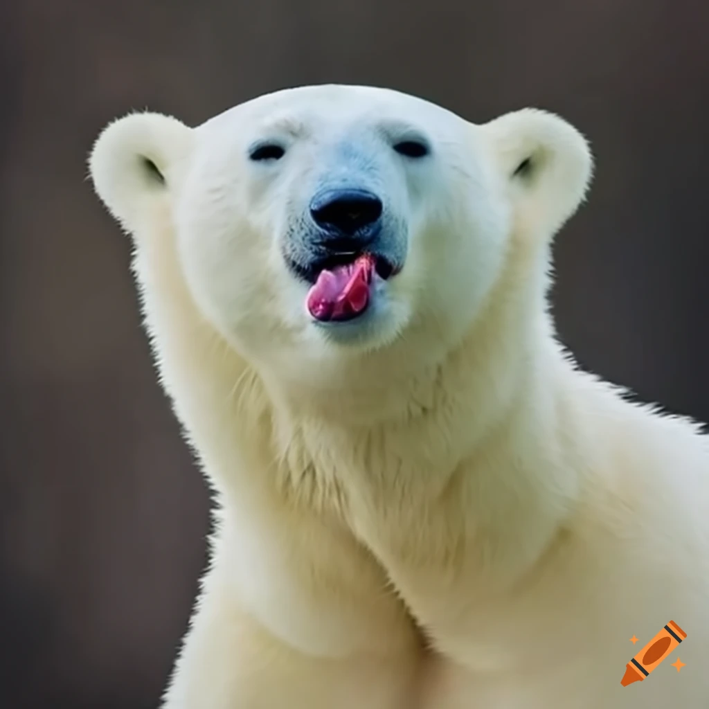 playful polar bear sticking out its tongue