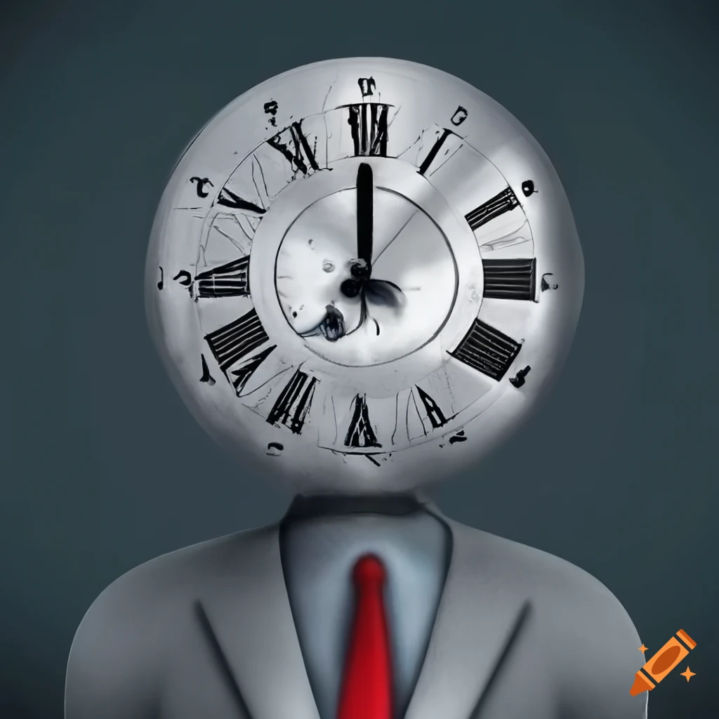 surreal figure with clock head