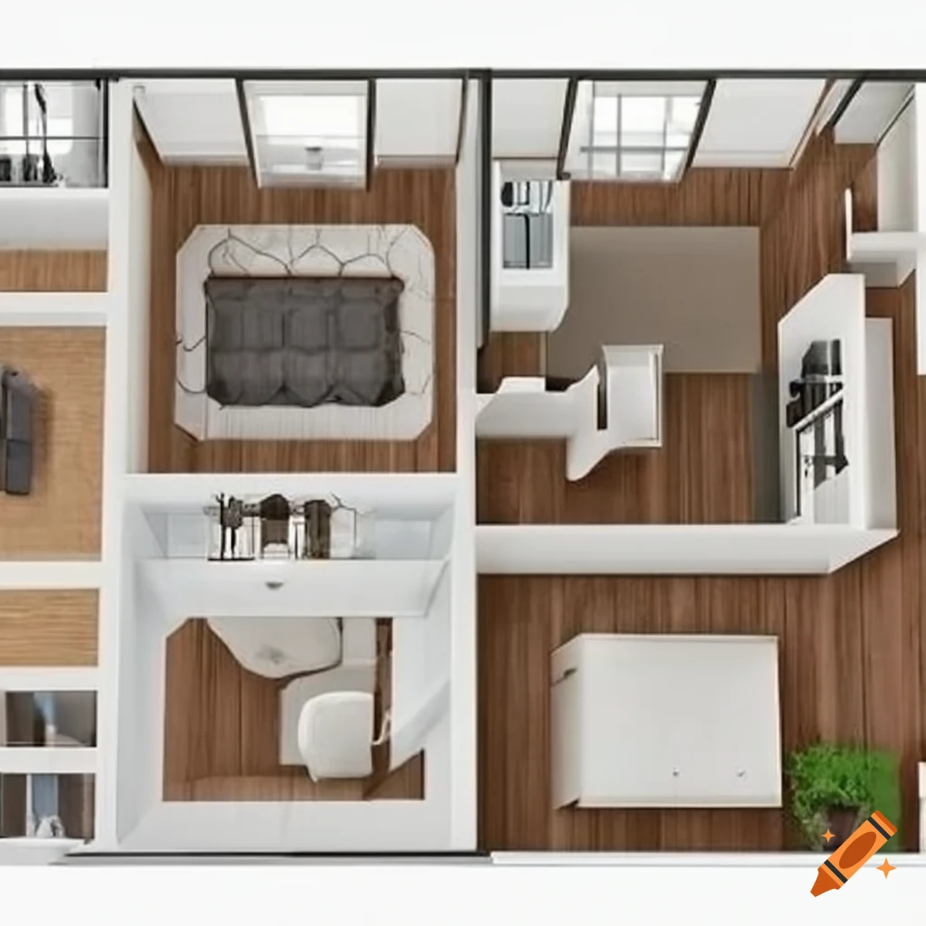 floor plan for a rectangular plot with 3 bedrooms and attached bathrooms