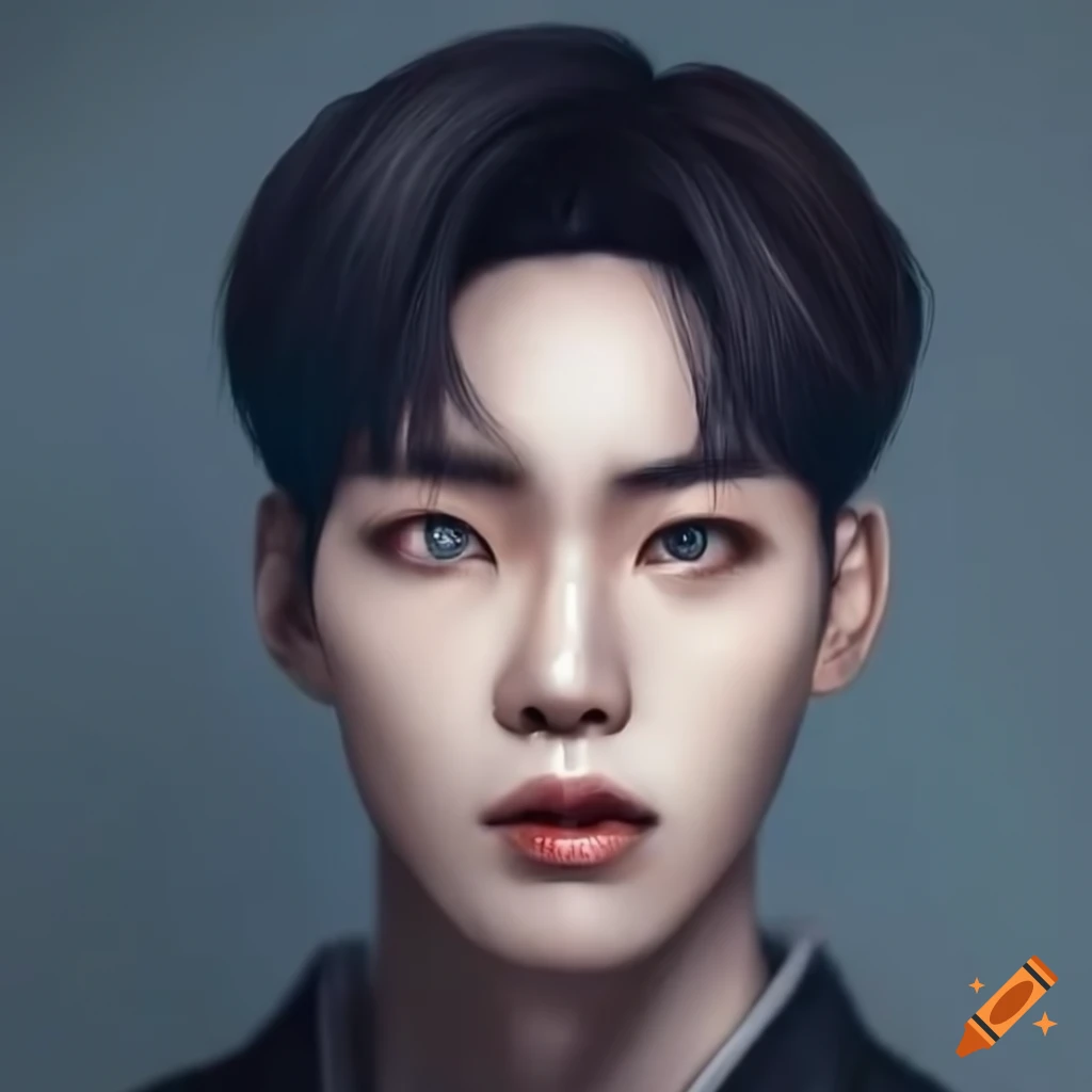 portrait of a serious Korean man with brown eyes and fair skin