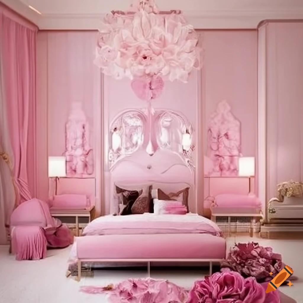 Luxury bedroom with pink floral decor