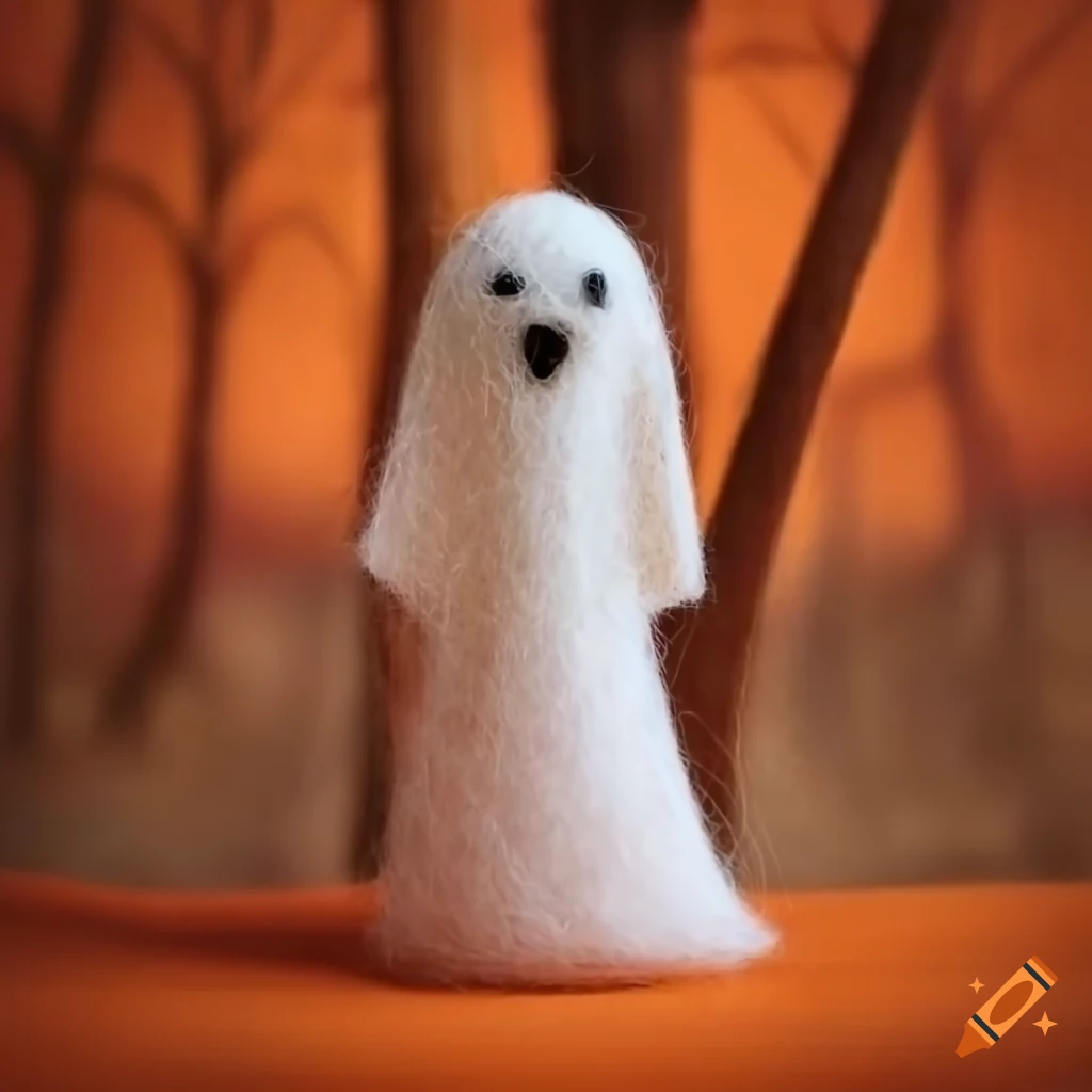 needle felt ghost and fox in the woods diorama