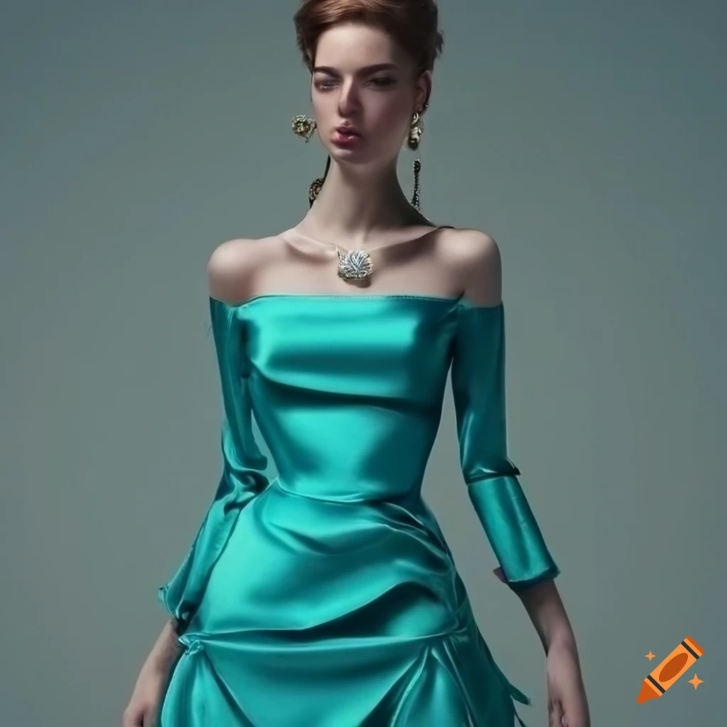 Teal and gold top with large sleeves and high waist mini skirt