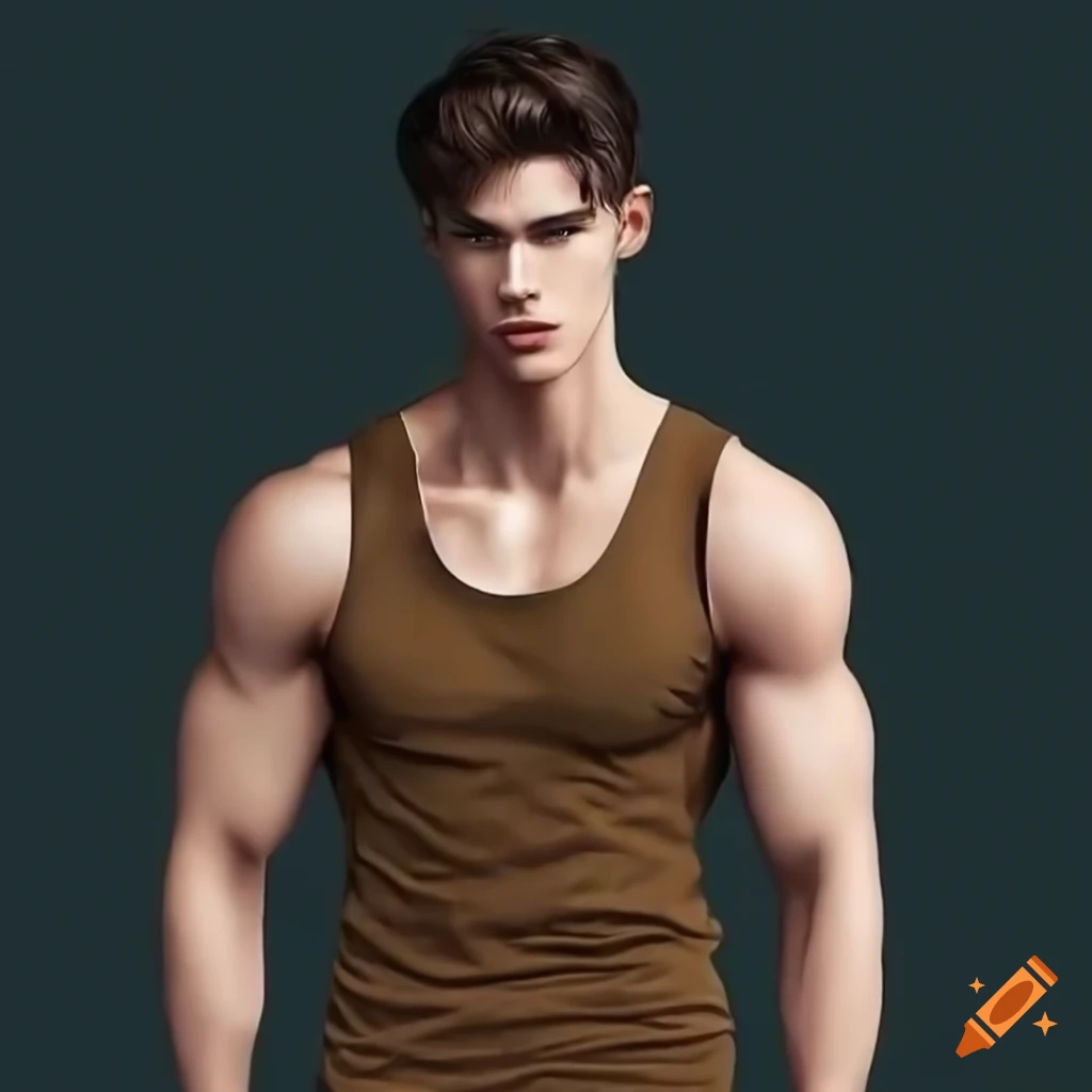handsome male model with brown hair and green/brown eyes