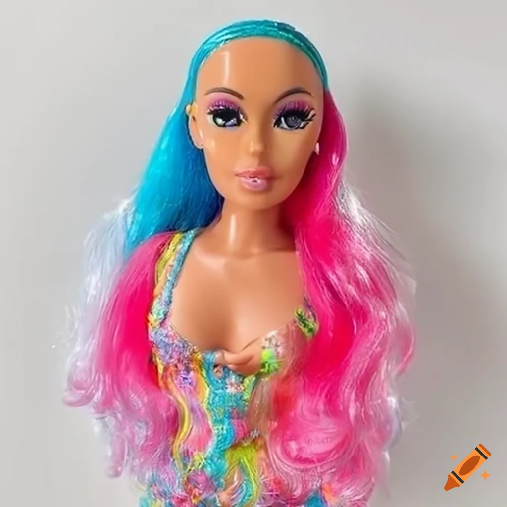 doll with rainbow slime hair on table
