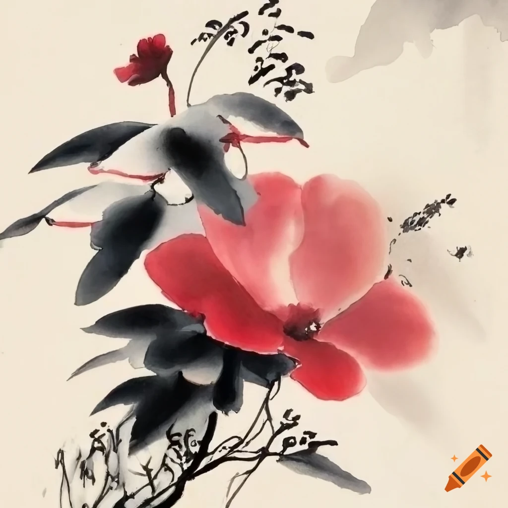Chinese Ink Flowes Chinese ink painting of flowers on Craiyon