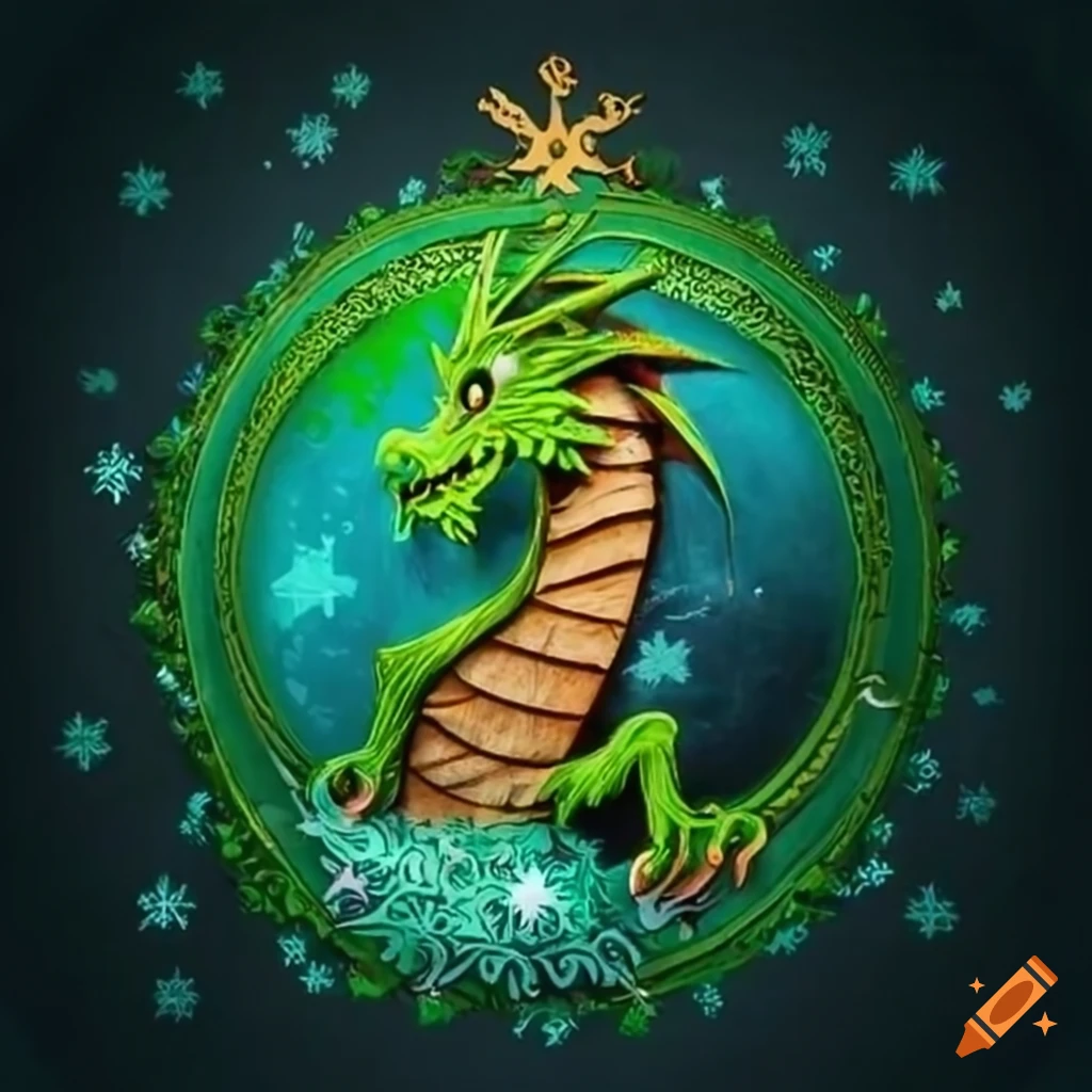 Green wooden dragon new year card on Craiyon