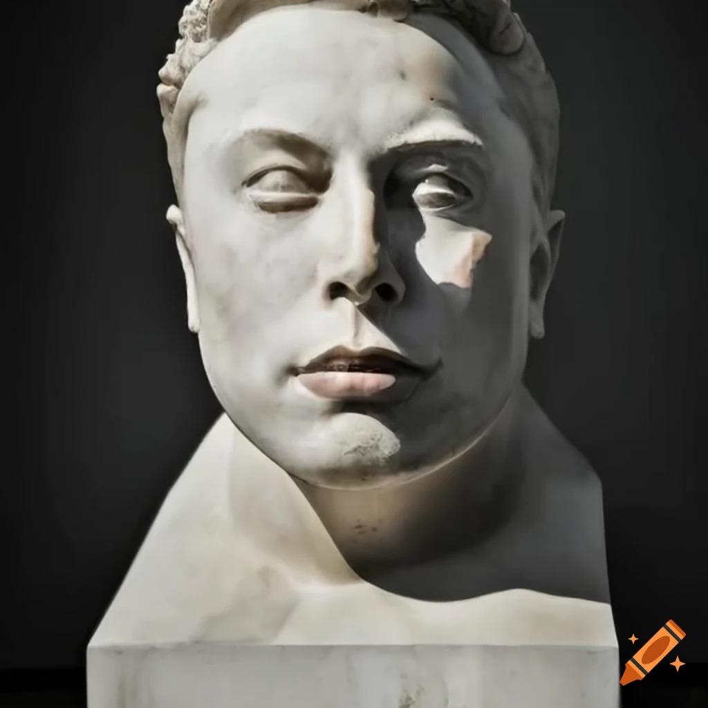 Marble statue of elon musk with a timeless expression on Craiyon