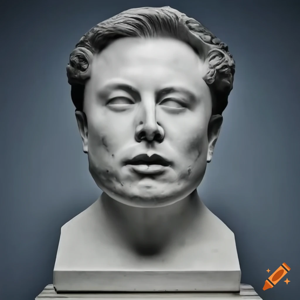 Marble statue of elon musk's face with cracks