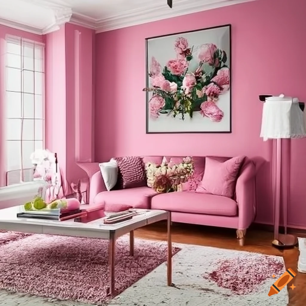 Luxury living room with pink art deco interior design on Craiyon