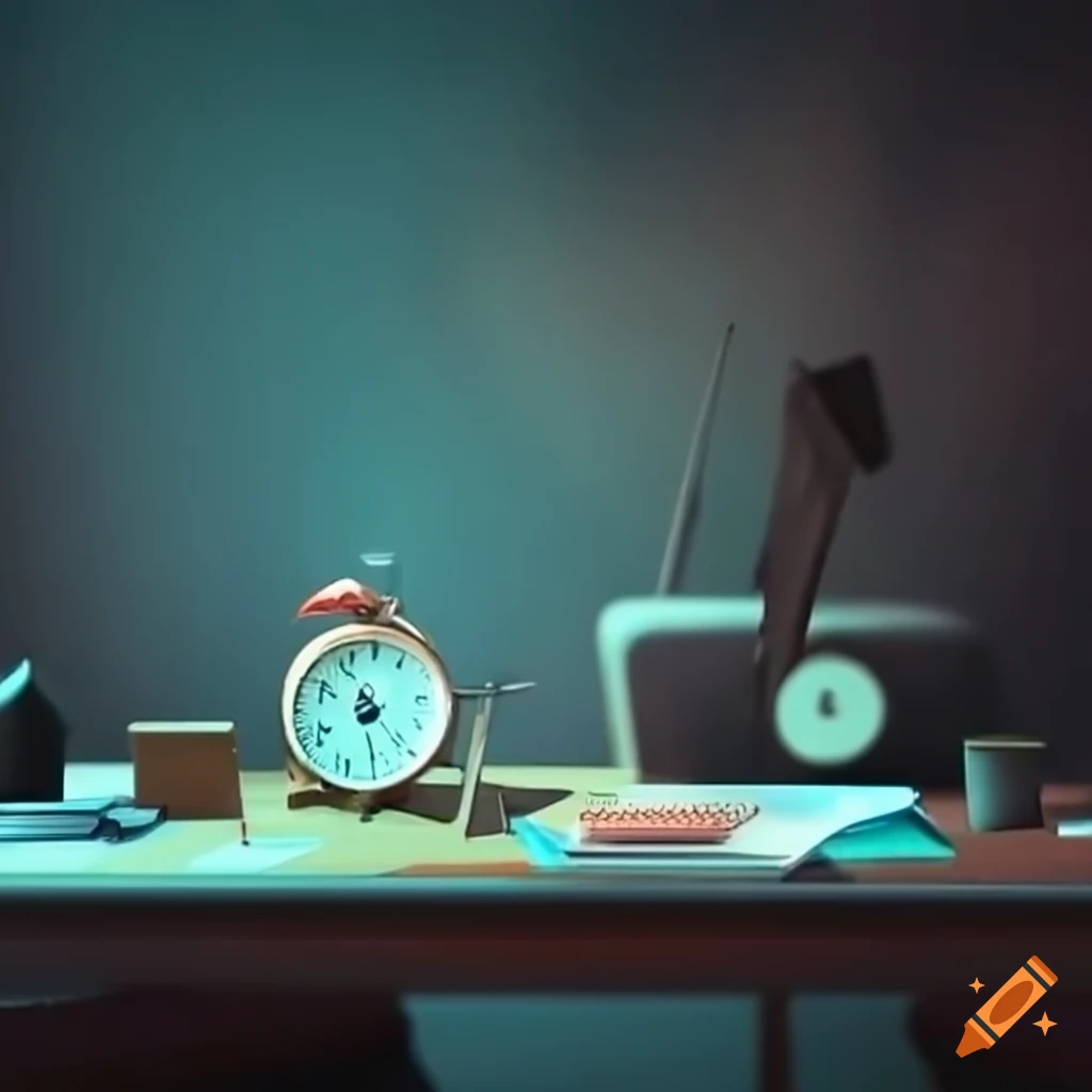 desk with a ticking clock
