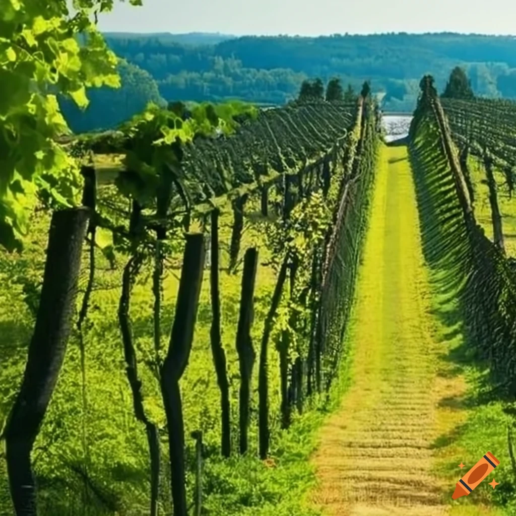 serene path through a lush vineyard in France