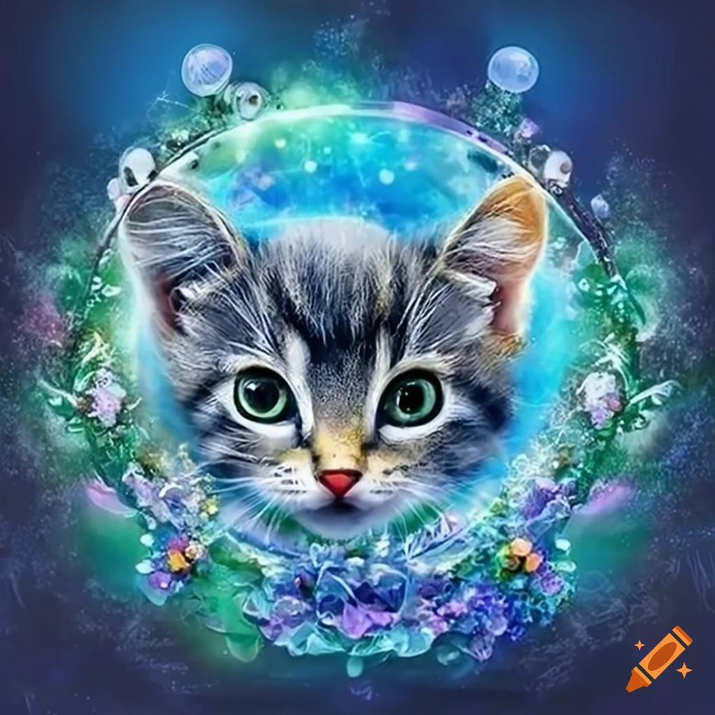 watercolor fantasy art of kittens with big eyes