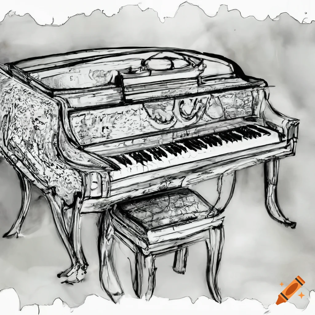 drawing of a grand piano on white background