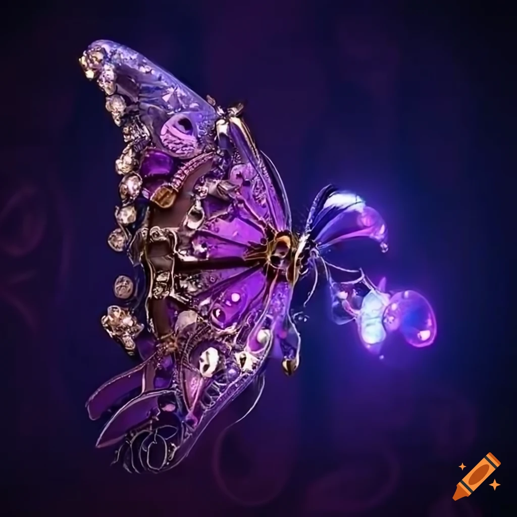 detailed crystal steampunk butterfly artwork