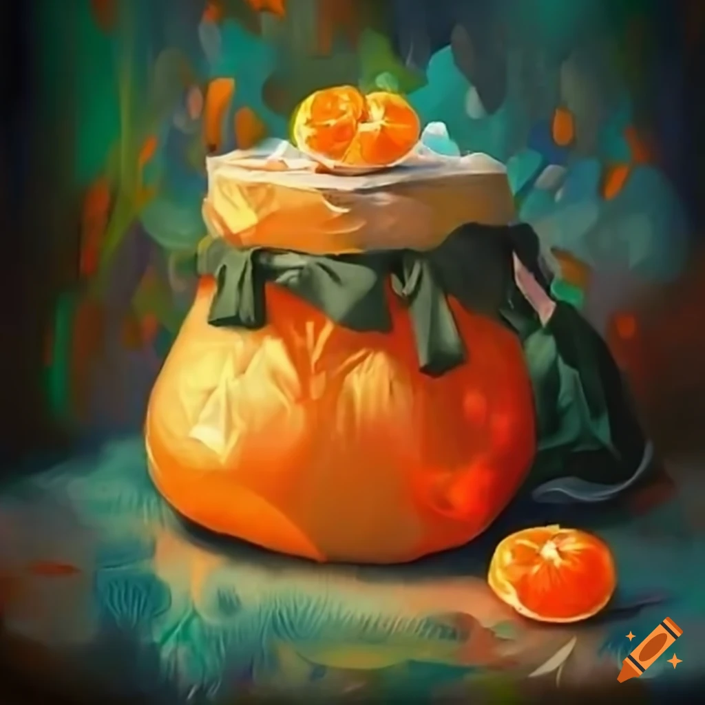 Festive box with garbage bags and mandarins