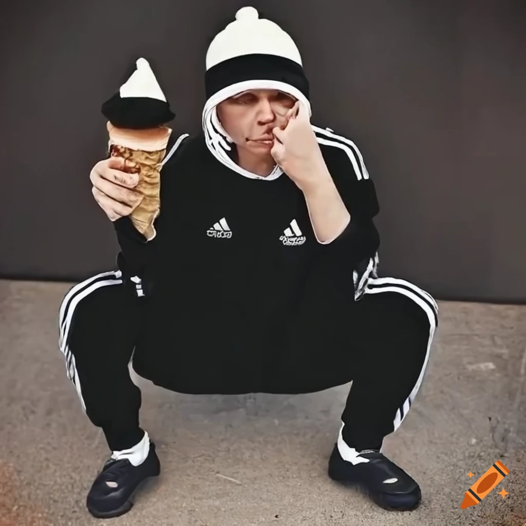 Funny image of a Russian Gopnik enjoying ice cream on Craiyon