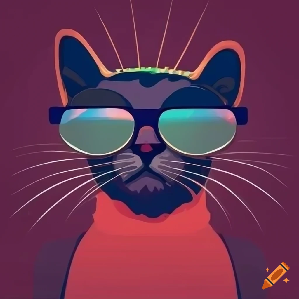 Cool cat wearing sunglasses with a logo