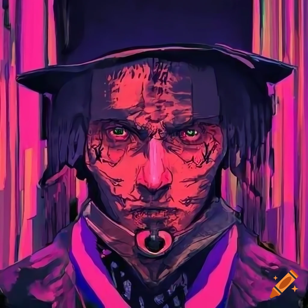 cyberpunk gothic horror illustration of duel between two men