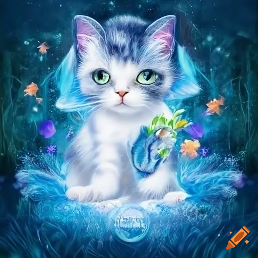 watercolor fantasy art of kittens with big eyes
