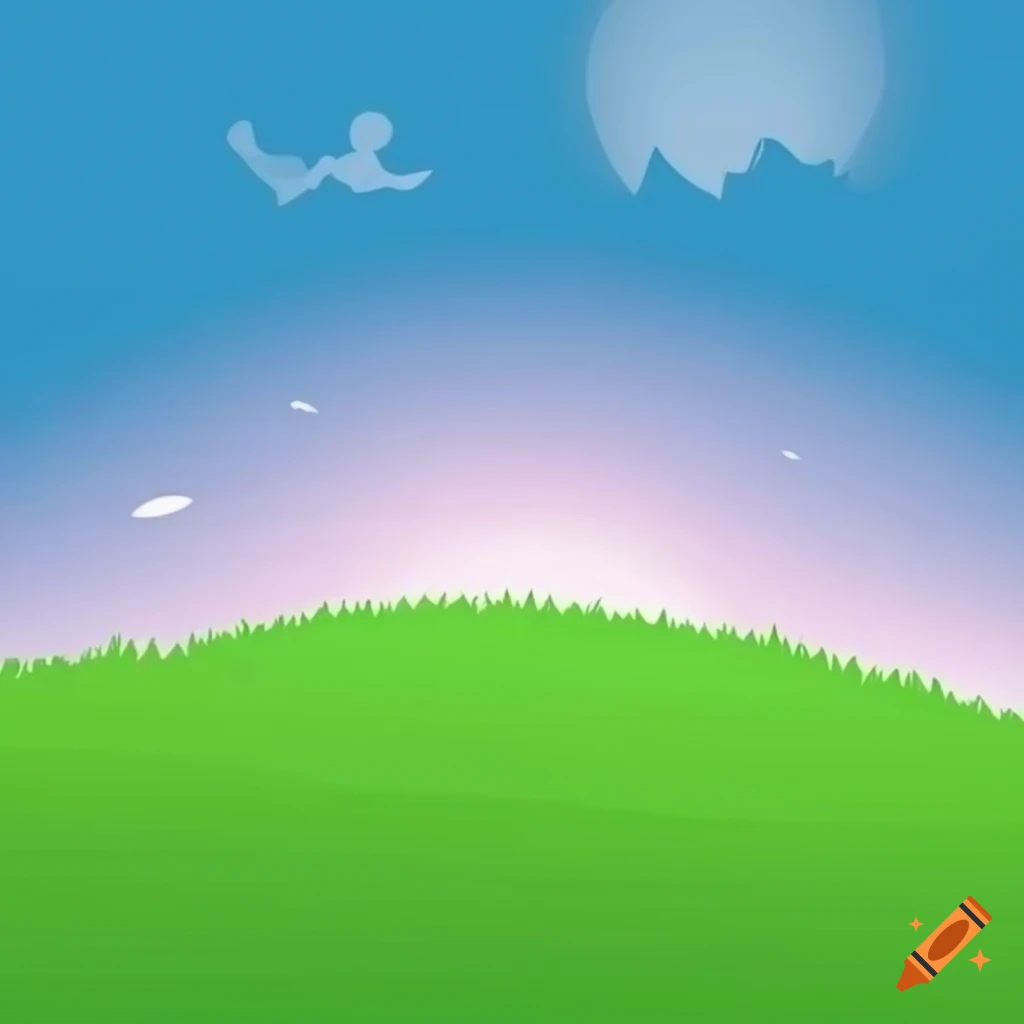cartoon background with blue sky and green grass