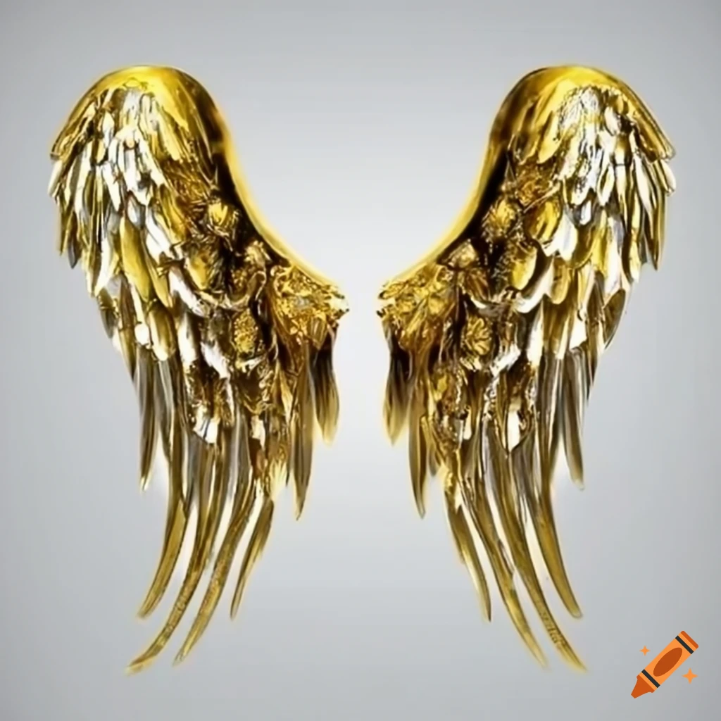 Metallic angel wings in gold, white and silver on Craiyon