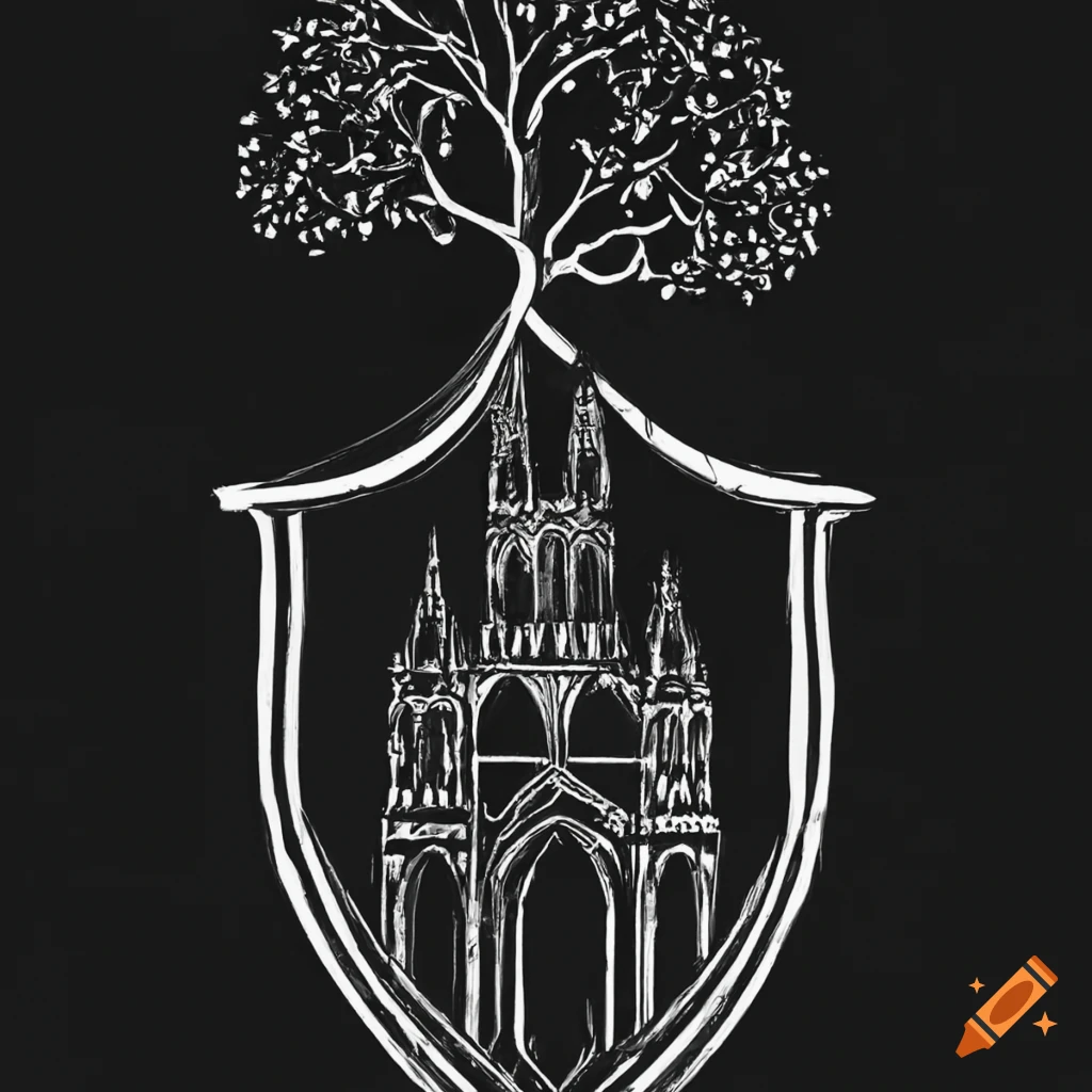 Football Team Logo With A Cathedral And Apple Tree football-team-logo-with-a-cathedral-and-apple-tree