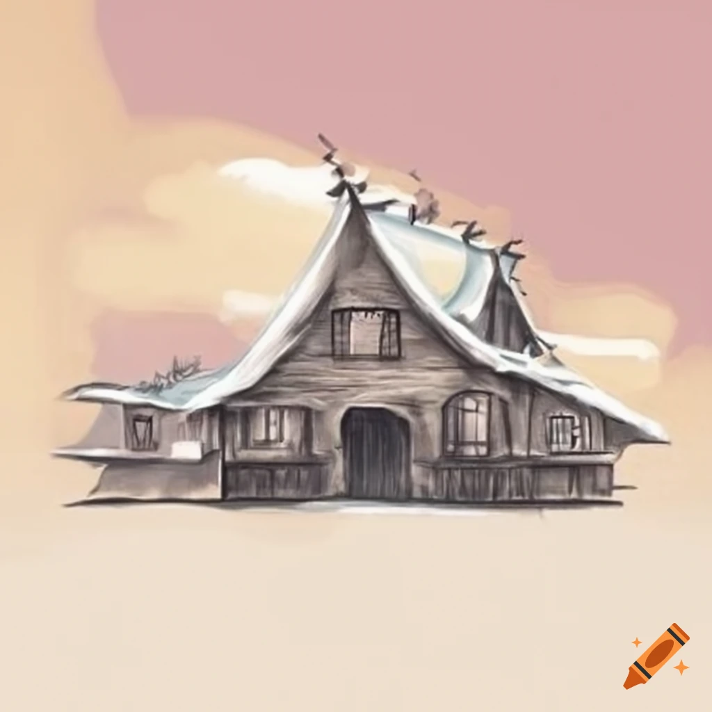 Wall mural of a cottage with a dojo roof