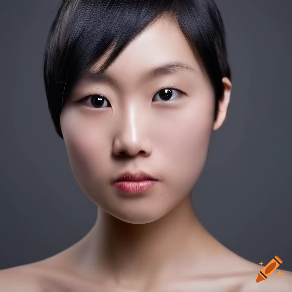 close-up portrait of a Japanese-American woman with short hair