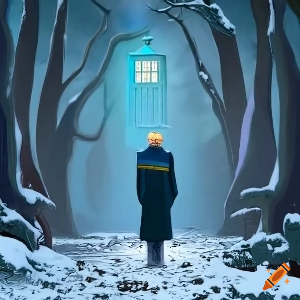 image of TARDIS in a snowy landscape