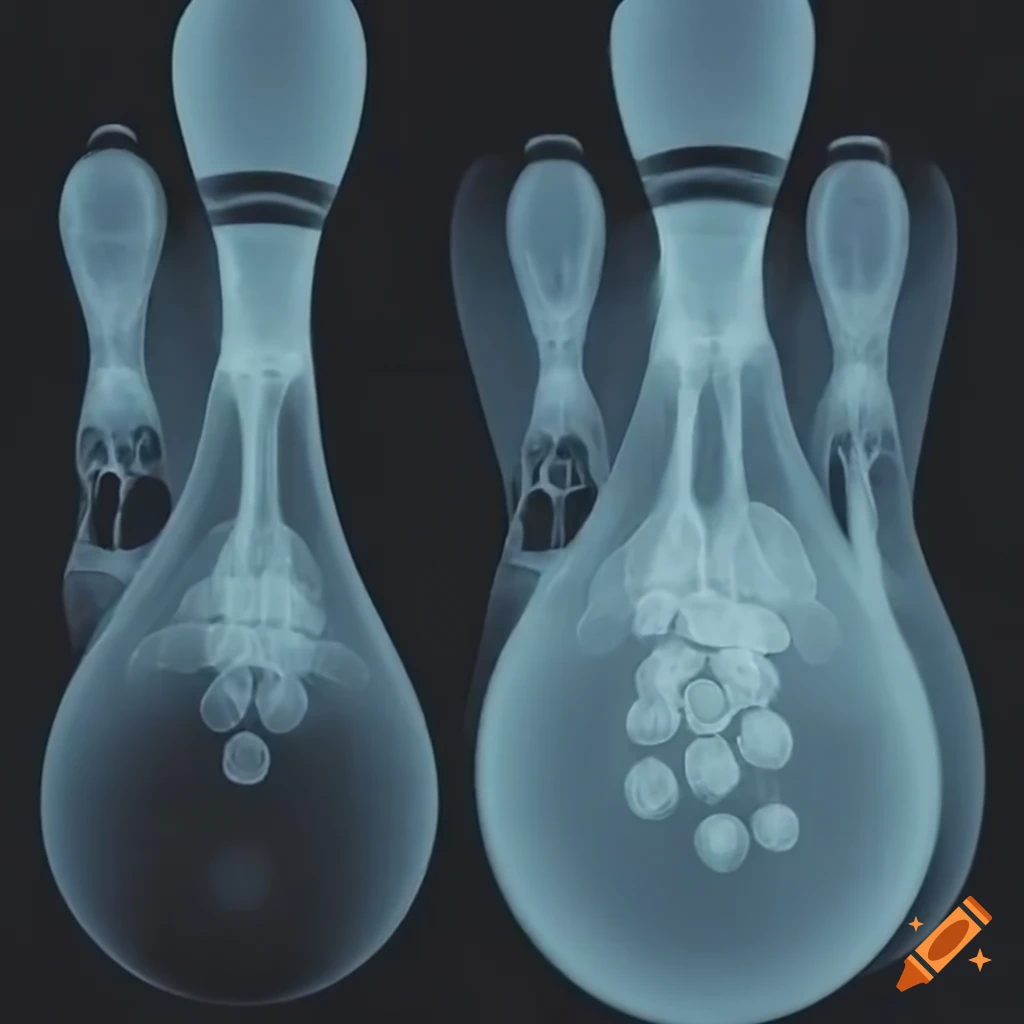 Xray scan of bowling pins and balls on Craiyon