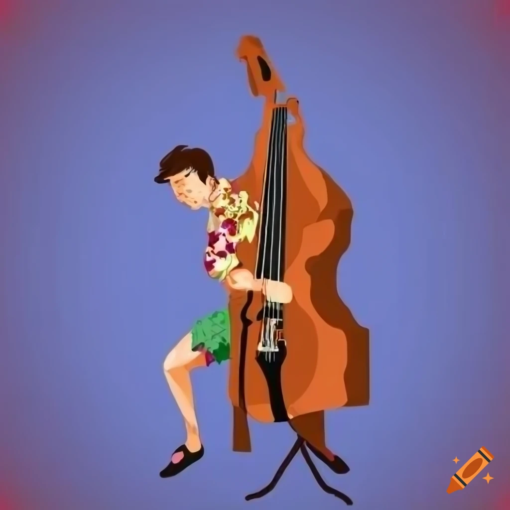 Illustration of a man playing upright bass passionately