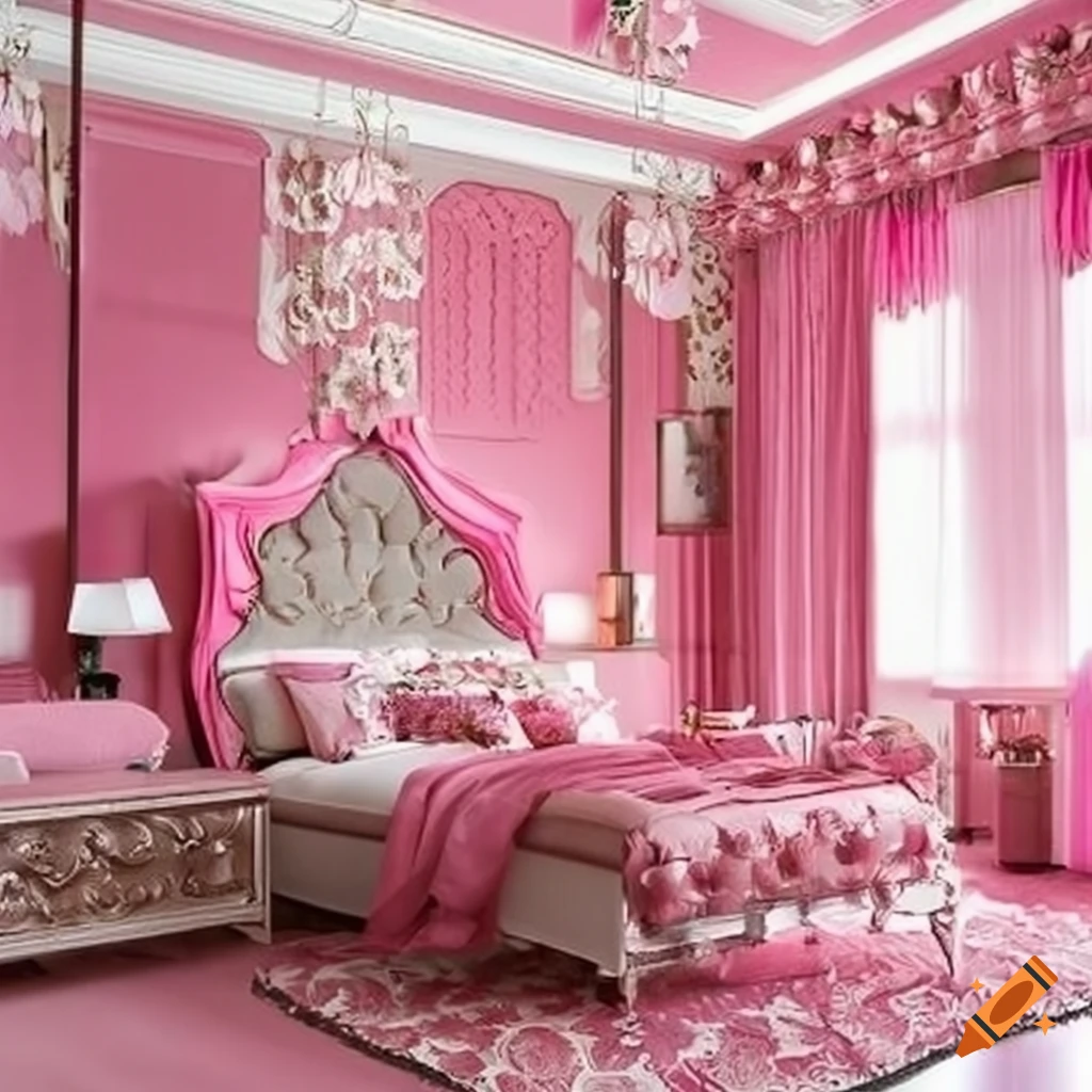 Luxury bedroom with pink floral decor on Craiyon