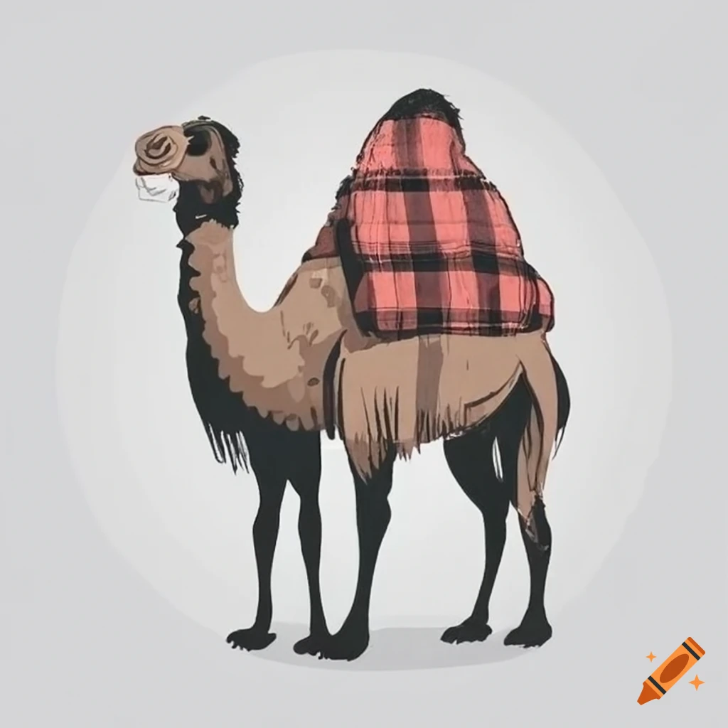 camel in a cozy flannel coat