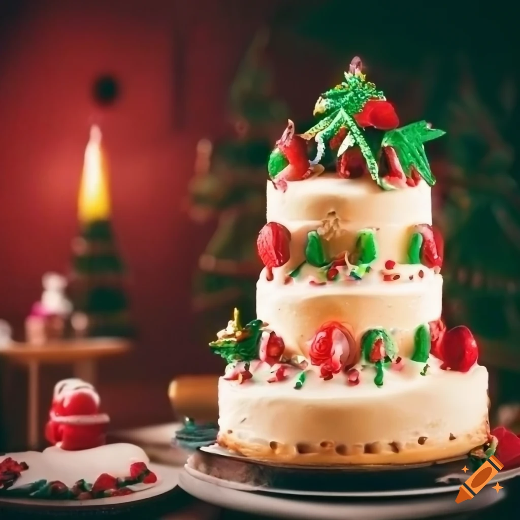 Decorated christmas cake in a bakery