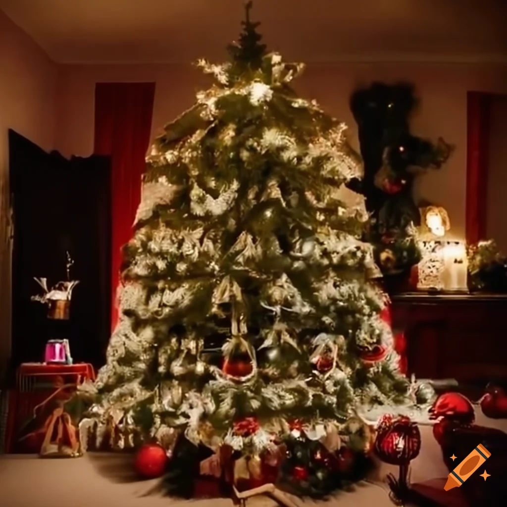 Christmas tree decorated with spiders in a polish home on Craiyon